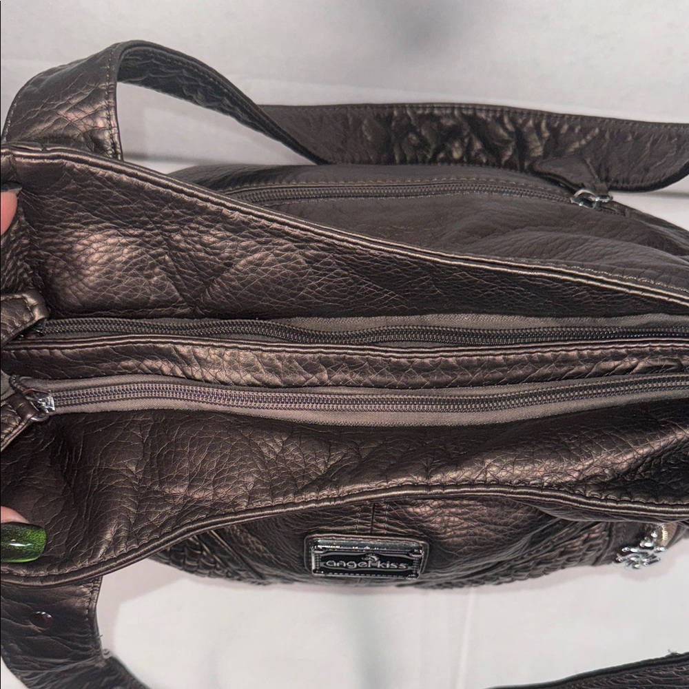 Angel Kiss Metallic Bronze Shoulder Bag with Braided Accents - Picture 6 of 9